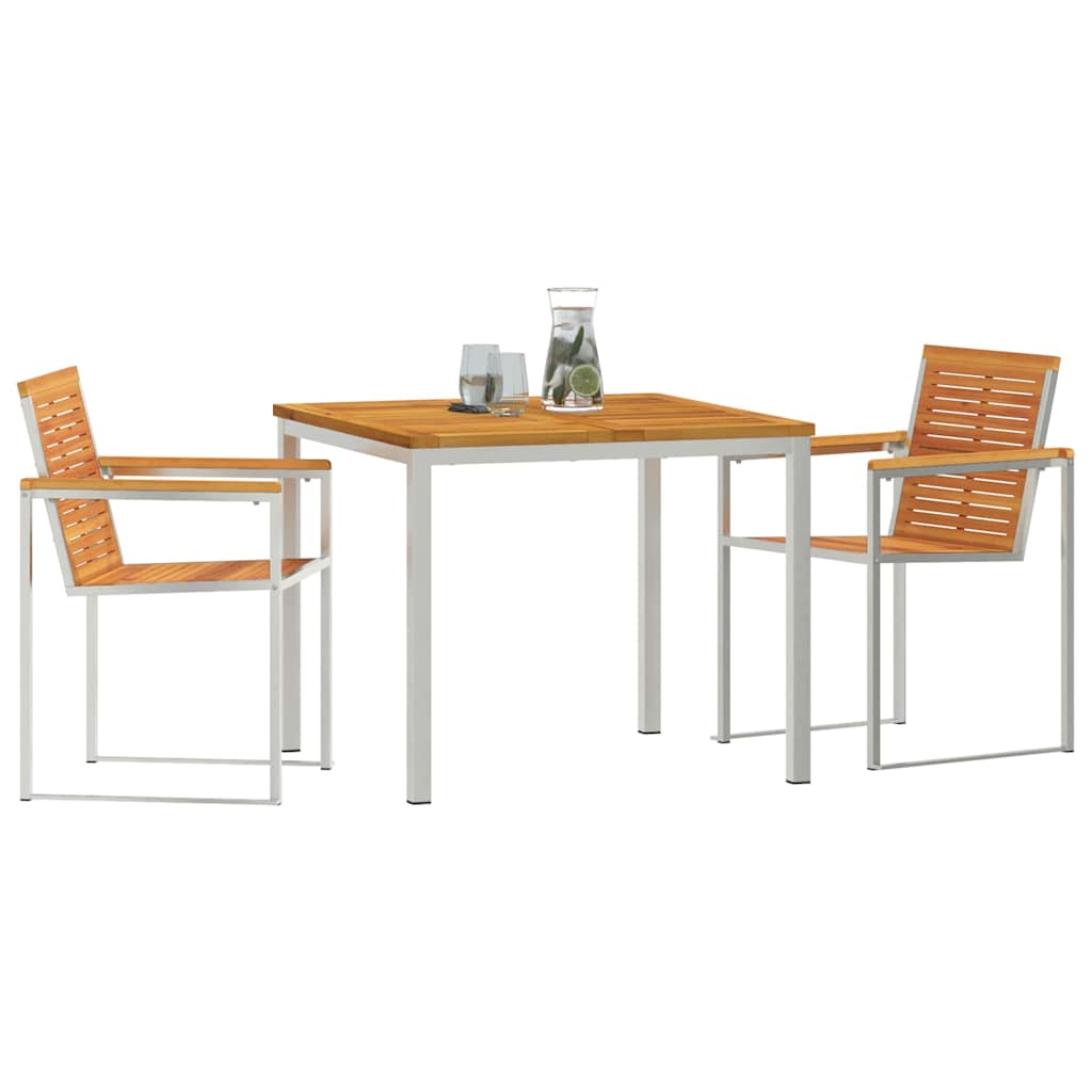 vidaXL Garden Dining Set 3 pcs Solid Acacia Wood and Stainless Steel