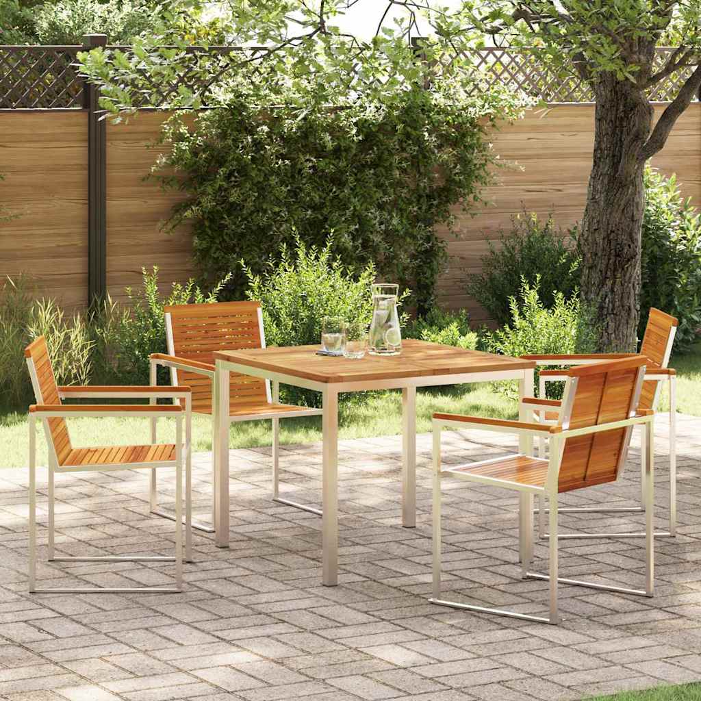 vidaXL Garden Dining Set 5 pcs Solid Acacia Wood and Stainless Steel