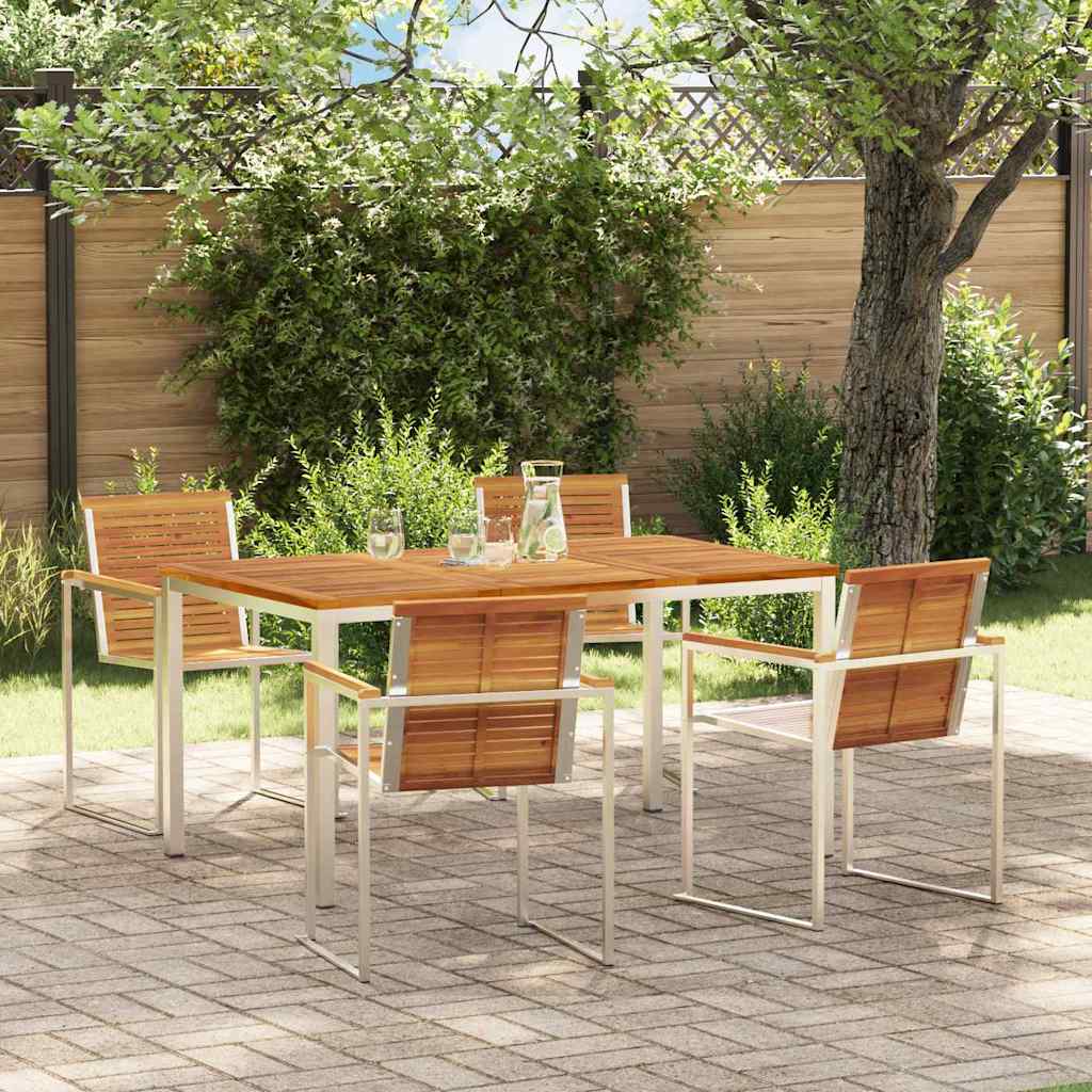 vidaXL Garden Dining Set 5 pcs Solid Acacia Wood and Stainless Steel