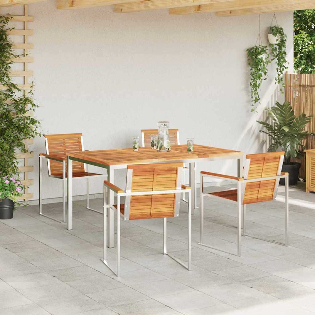 vidaXL Garden Dining Set 5 pcs Solid Acacia Wood and Stainless Steel