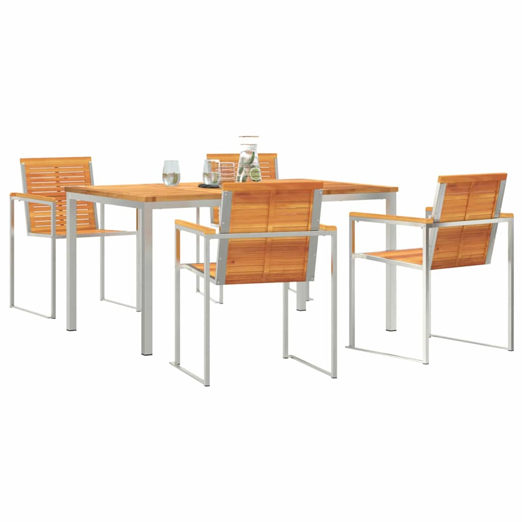 vidaXL Garden Dining Set 5 pcs Solid Acacia Wood and Stainless Steel