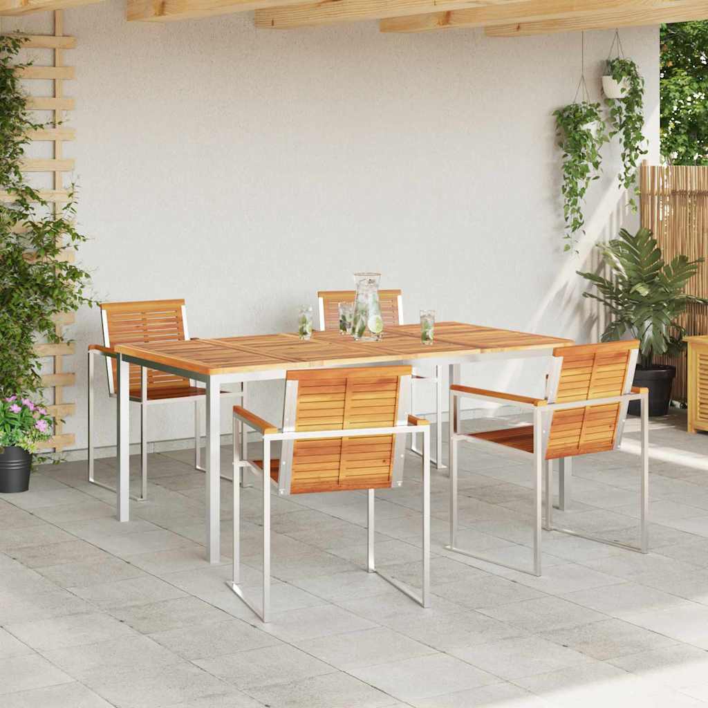 vidaXL Garden Dining Set 5 pcs Solid Acacia Wood and Stainless Steel