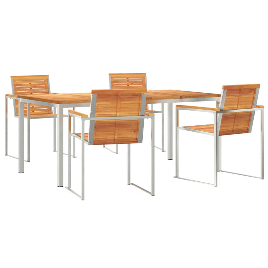 vidaXL Garden Dining Set 5 pcs Solid Acacia Wood and Stainless Steel