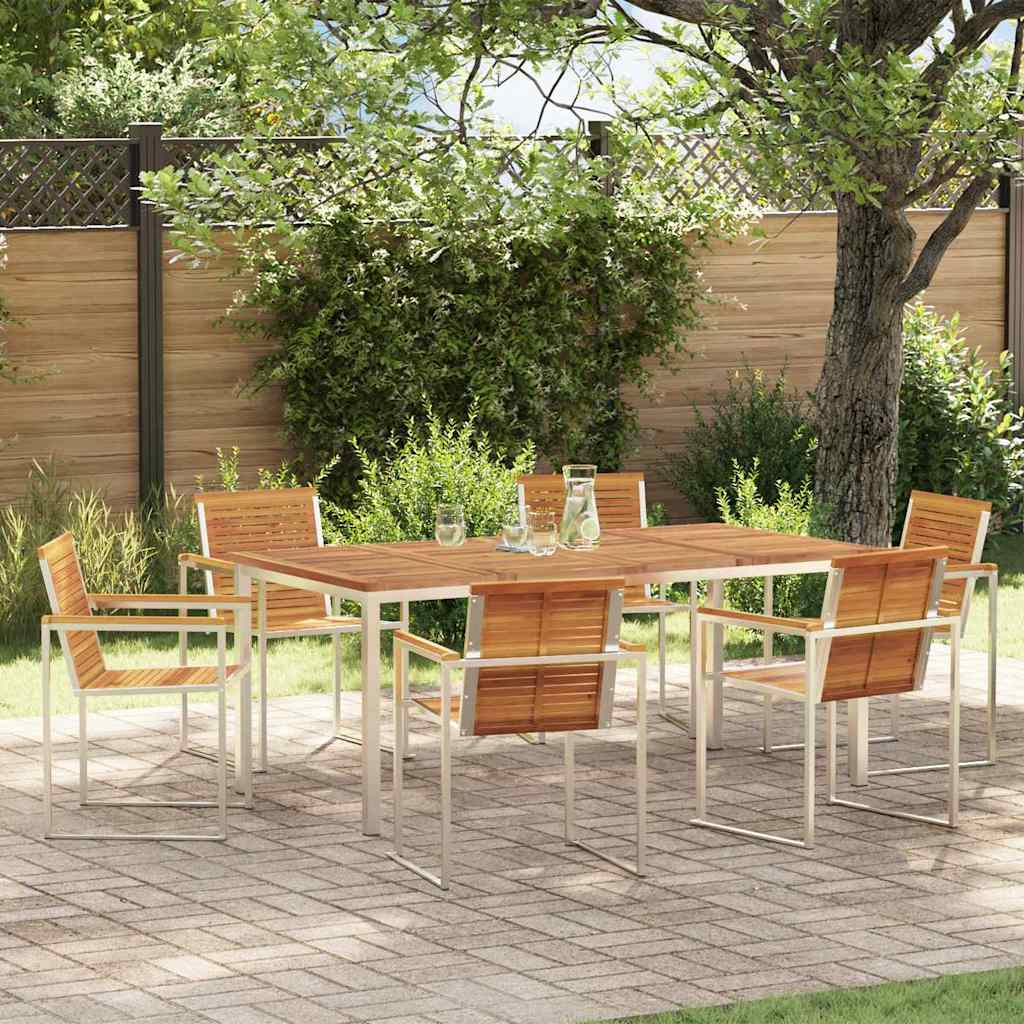 vidaXL Garden Dining Set 7 pcs Solid Acacia Wood and Stainless Steel