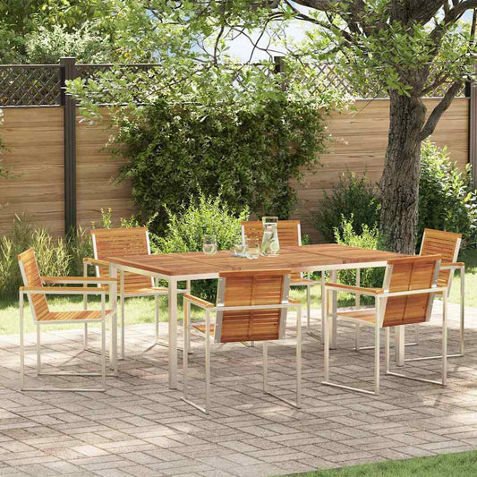 vidaXL Garden Dining Set 7 pcs Solid Acacia Wood and Stainless Steel