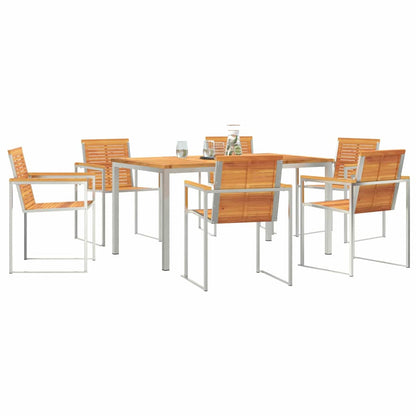 vidaXL Garden Dining Set 7 pcs Solid Acacia Wood and Stainless Steel