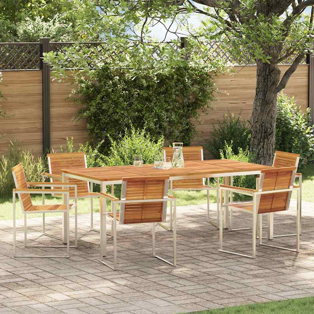 vidaXL Garden Dining Set 7 pcs Solid Acacia Wood and Stainless Steel