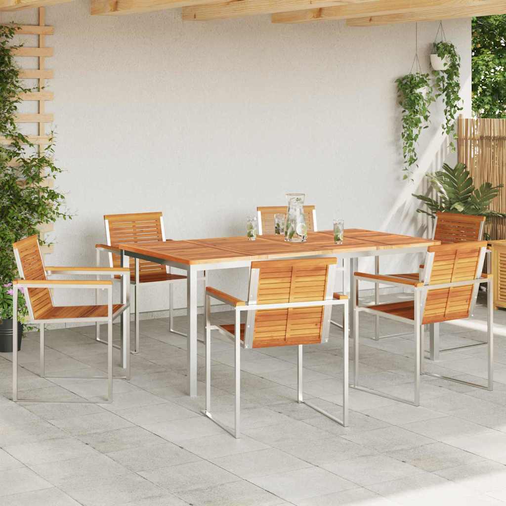 vidaXL Garden Dining Set 7 pcs Solid Acacia Wood and Stainless Steel