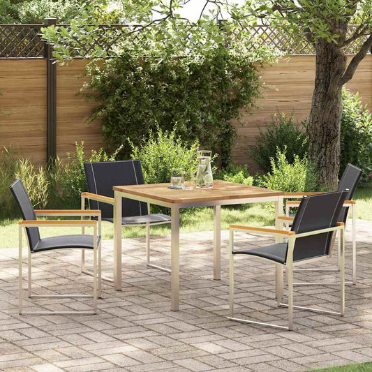 vidaXL Garden Dining Set 5 pcs Solid Acacia Wood and Stainless Steel