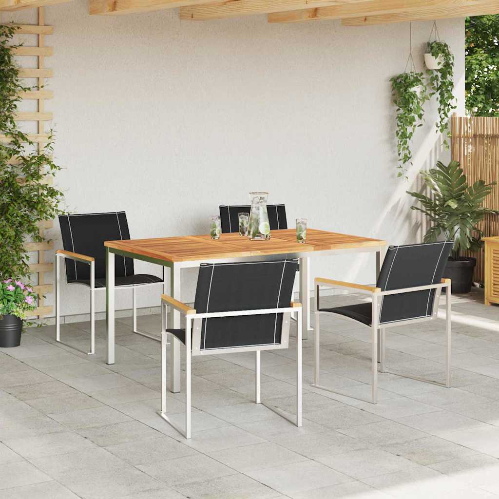vidaXL Garden Dining Set 5 pcs Solid Acacia Wood and Stainless Steel