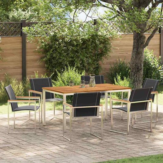 vidaXL Garden Dining Set 7 pcs Solid Acacia Wood and Stainless Steel