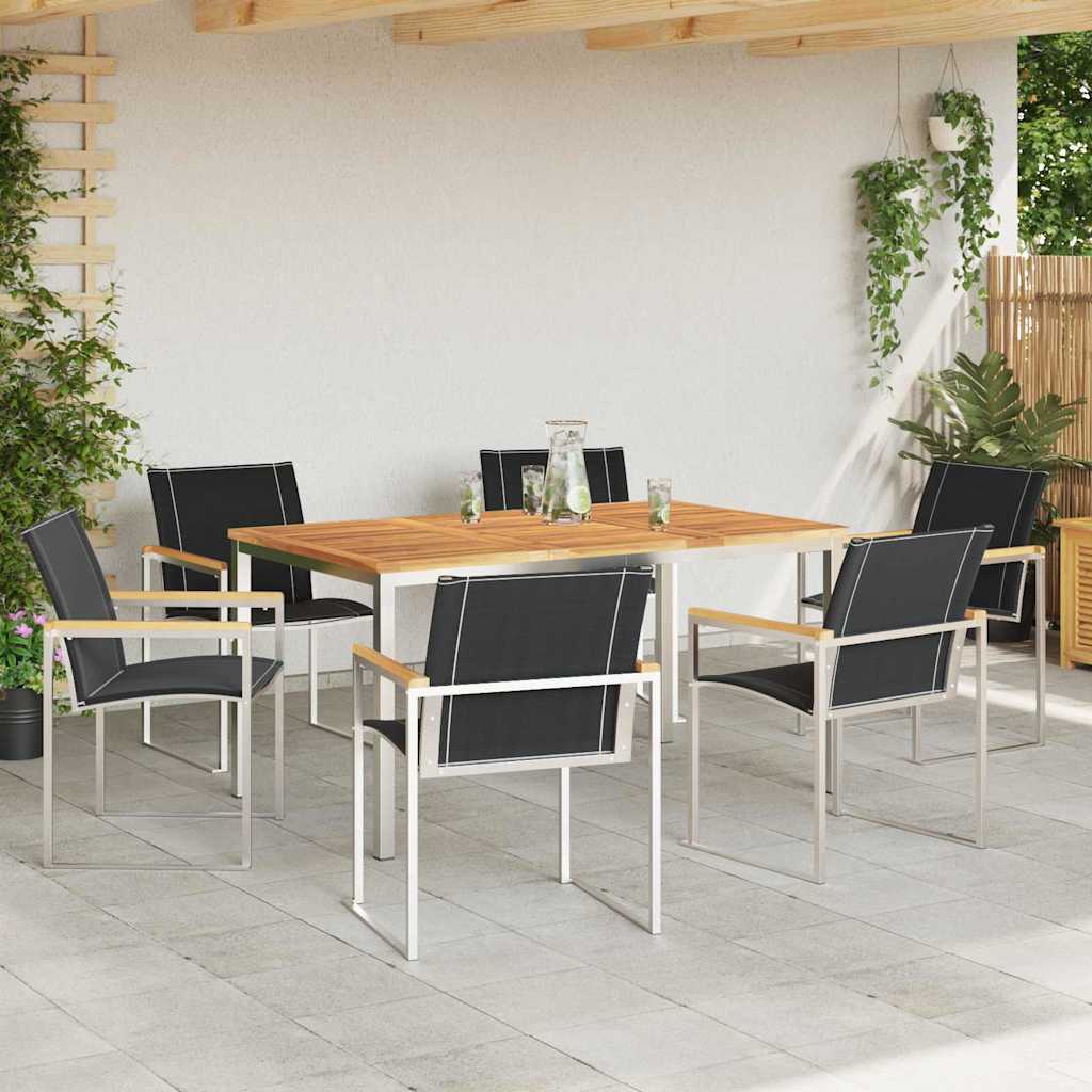 vidaXL Garden Dining Set 7 pcs Solid Acacia Wood and Stainless Steel