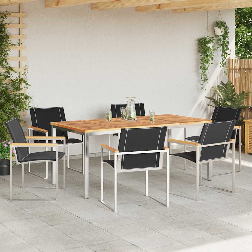 vidaXL Garden Dining Set 7 pcs Solid Acacia Wood and Stainless Steel