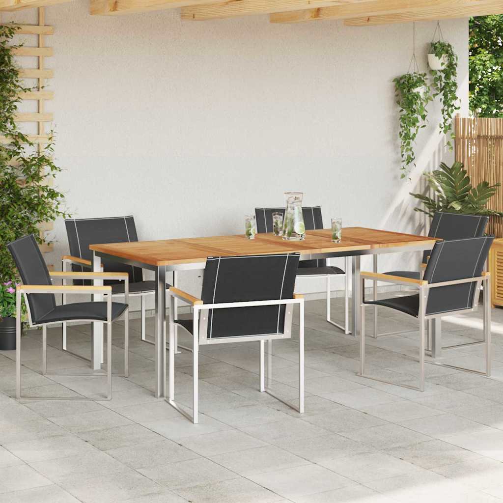 vidaXL Garden Dining Set 7 pcs Solid Acacia Wood and Stainless Steel