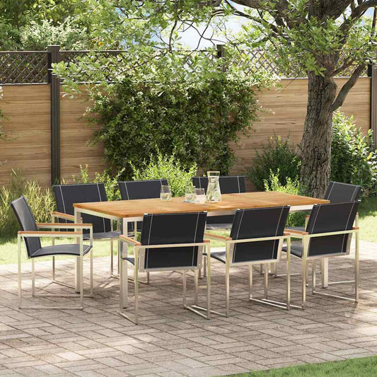 vidaXL Garden Dining Set 9 pcs Solid Acacia Wood and Stainless Steel