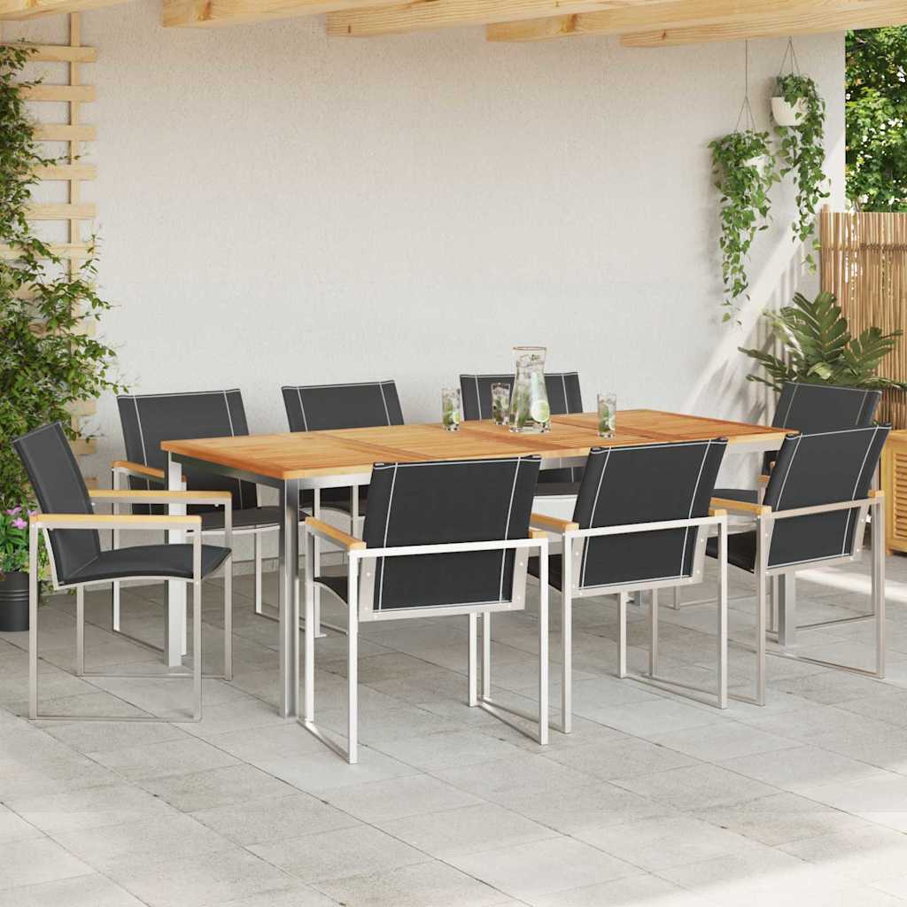 vidaXL Garden Dining Set 9 pcs Solid Acacia Wood and Stainless Steel