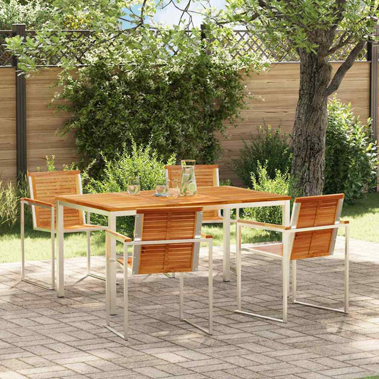 vidaXL Garden Dining Set 5 pcs Solid Teak Wood and Stainless Steel