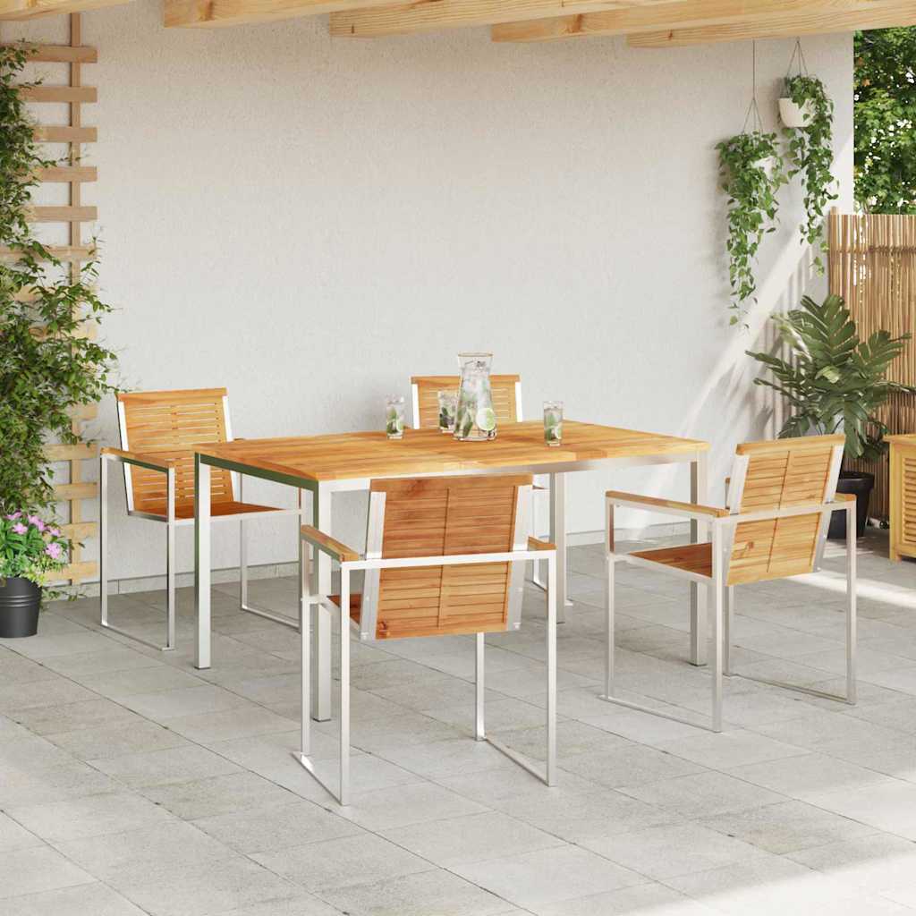 vidaXL Garden Dining Set 5 pcs Solid Teak Wood and Stainless Steel