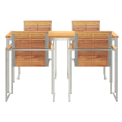 vidaXL Garden Dining Set 5 pcs Solid Teak Wood and Stainless Steel