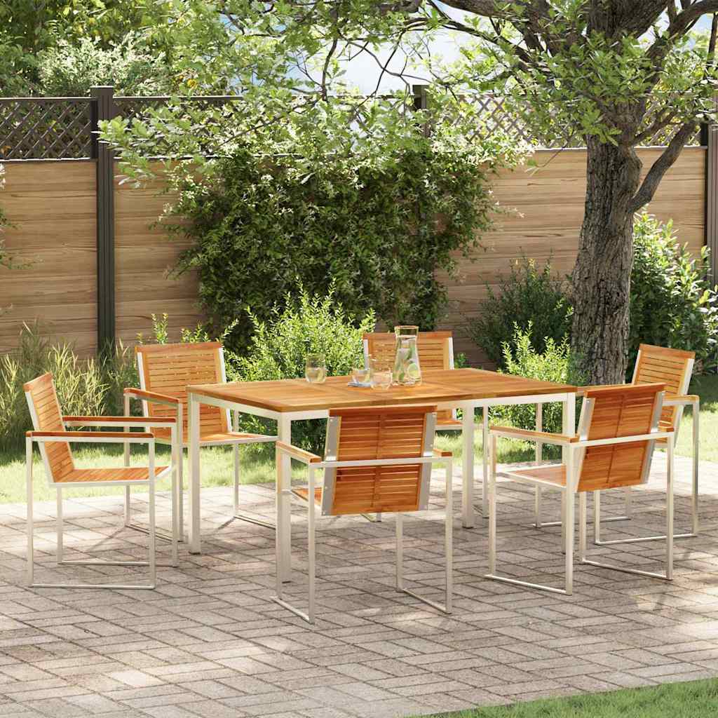 vidaXL Garden Dining Set 7 pcs Solid Teak Wood and Stainless Steel