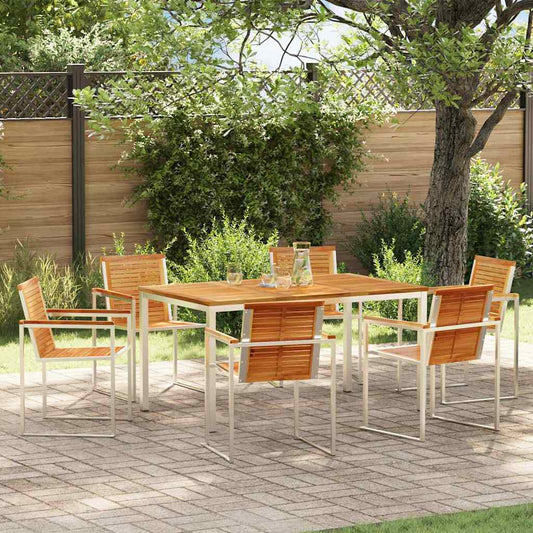 vidaXL Garden Dining Set 7 pcs Solid Teak Wood and Stainless Steel
