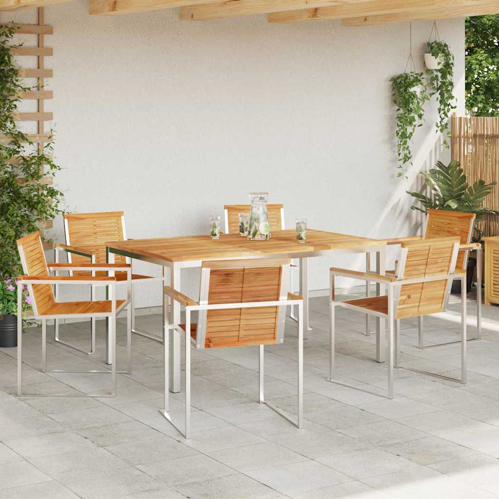 vidaXL Garden Dining Set 7 pcs Solid Teak Wood and Stainless Steel