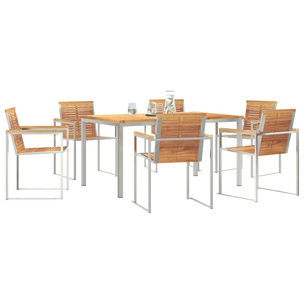 vidaXL Garden Dining Set 7 pcs Solid Teak Wood and Stainless Steel