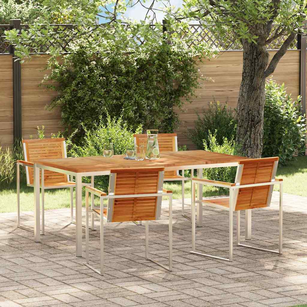 vidaXL Garden Dining Set 5 pcs Solid Teak Wood and Stainless Steel