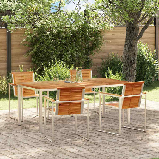 vidaXL Garden Dining Set 5 pcs Solid Teak Wood and Stainless Steel