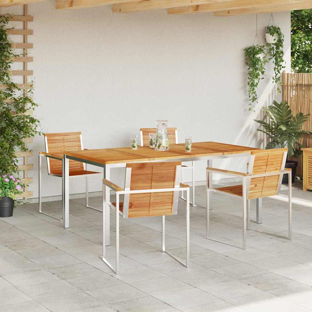 vidaXL Garden Dining Set 5 pcs Solid Teak Wood and Stainless Steel