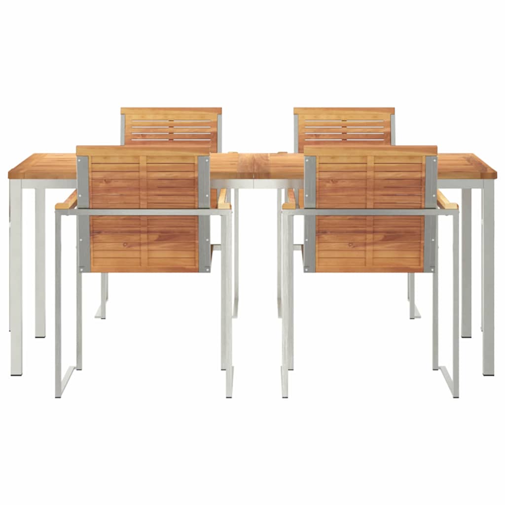 vidaXL Garden Dining Set 5 pcs Solid Teak Wood and Stainless Steel