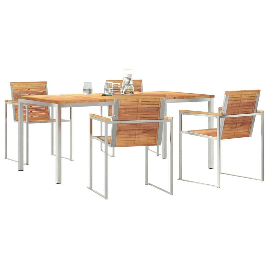 vidaXL Garden Dining Set 5 pcs Solid Teak Wood and Stainless Steel