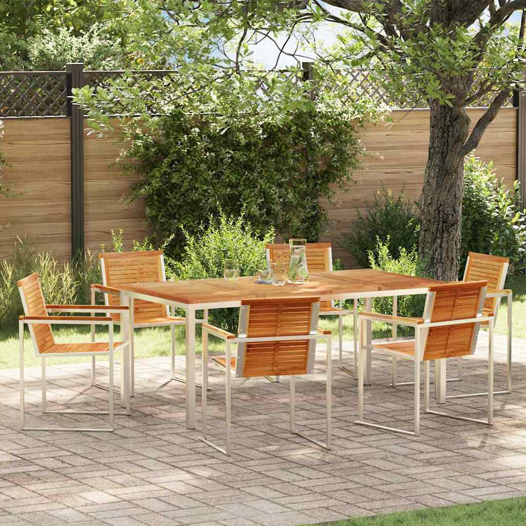 vidaXL Garden Dining Set 7 pcs Solid Teak Wood and Stainless Steel