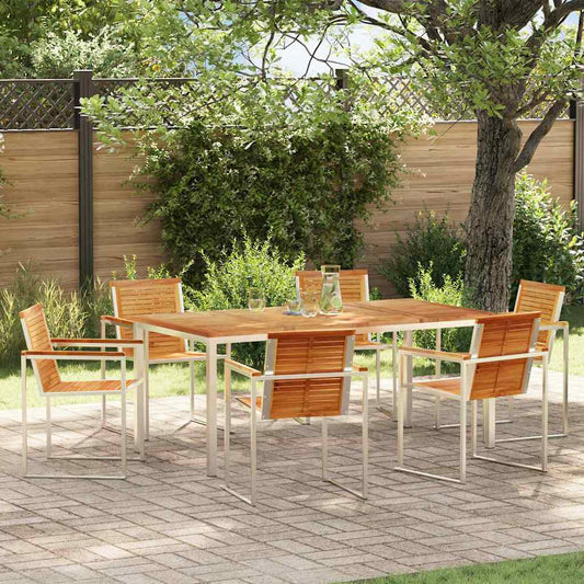 vidaXL Garden Dining Set 7 pcs Solid Teak Wood and Stainless Steel