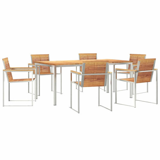 vidaXL Garden Dining Set 7 pcs Solid Teak Wood and Stainless Steel