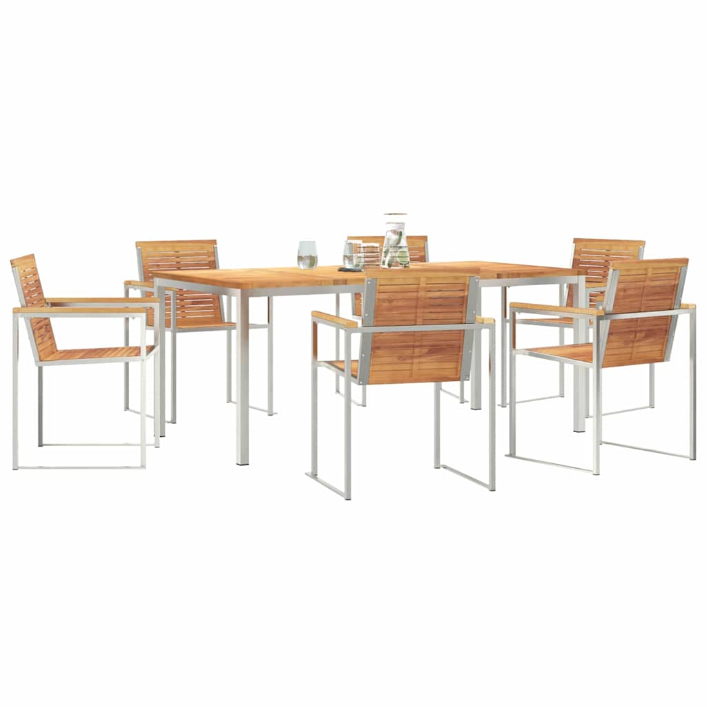 vidaXL Garden Dining Set 7 pcs Solid Teak Wood and Stainless Steel