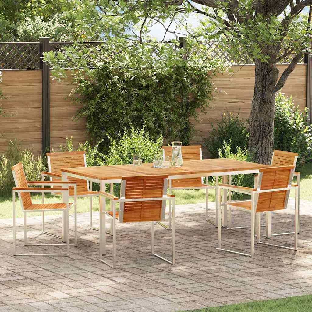 vidaXL Garden Dining Set 7 pcs Solid Teak Wood and Stainless Steel
