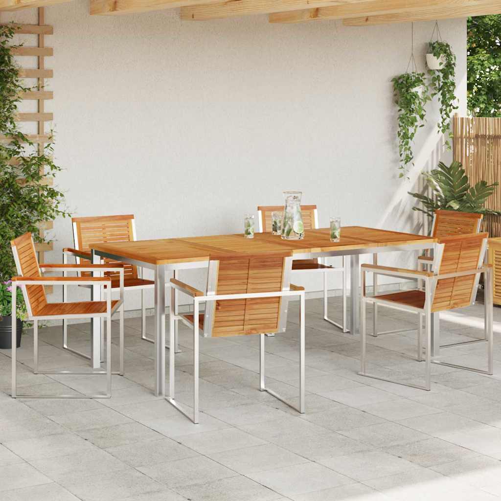 vidaXL Garden Dining Set 7 pcs Solid Teak Wood and Stainless Steel