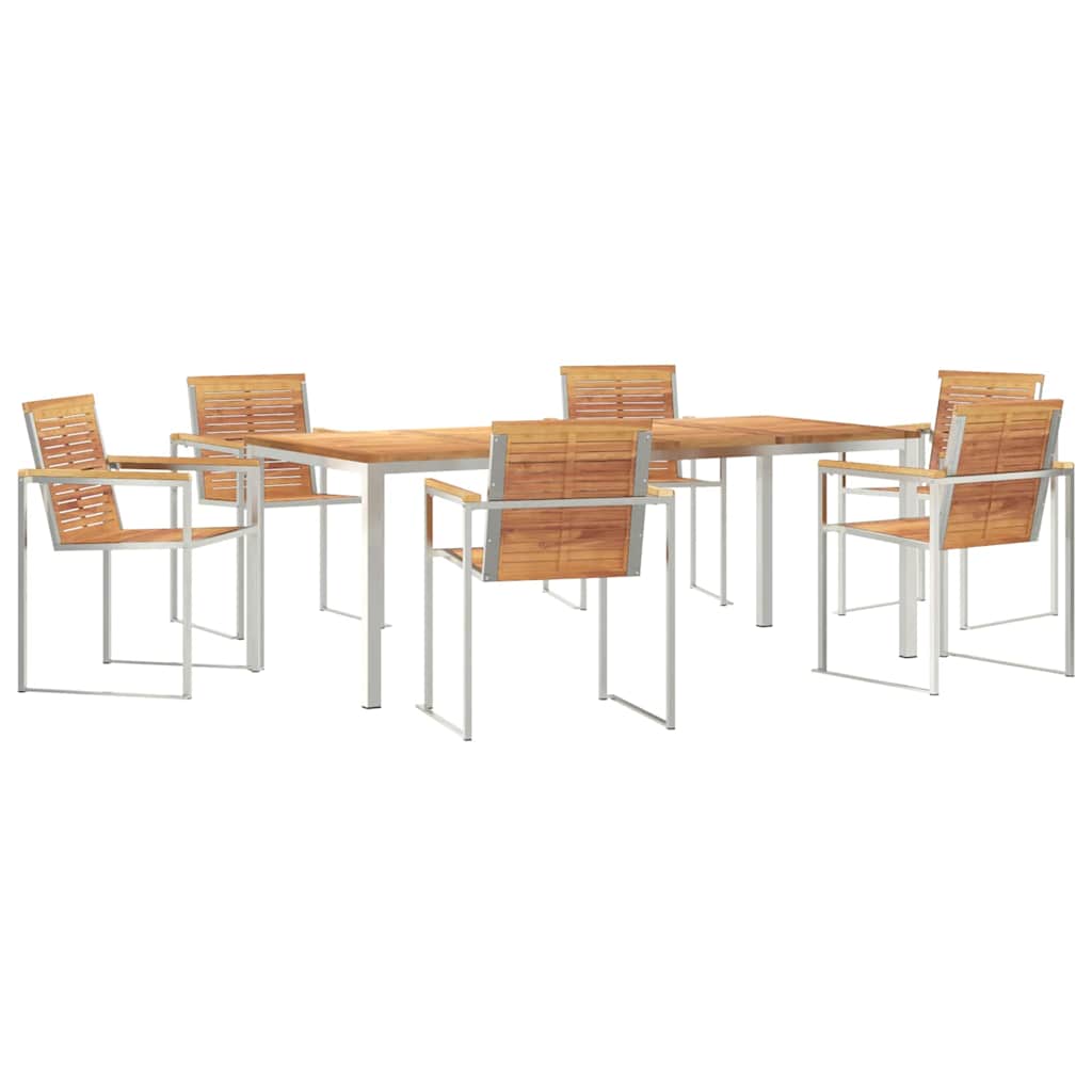 vidaXL Garden Dining Set 7 pcs Solid Teak Wood and Stainless Steel