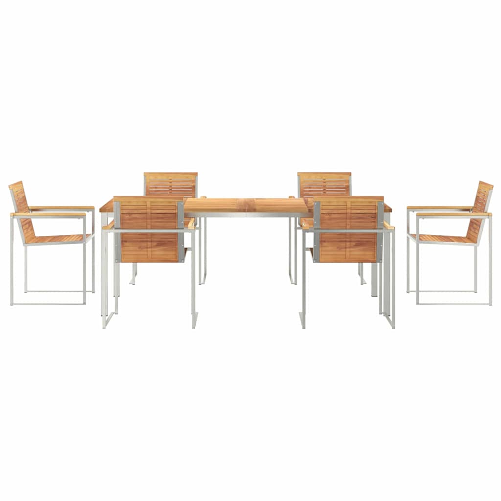 vidaXL Garden Dining Set 7 pcs Solid Teak Wood and Stainless Steel
