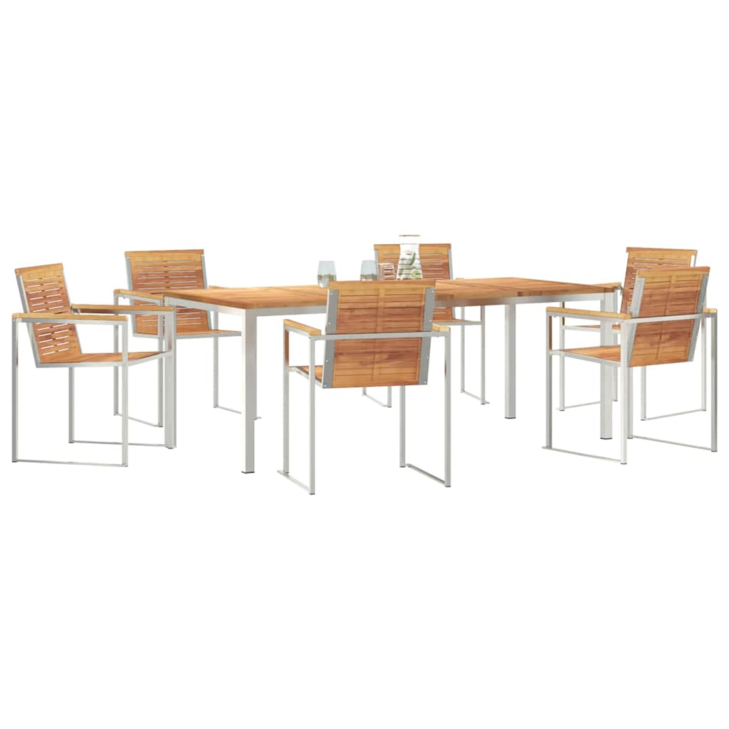 vidaXL Garden Dining Set 7 pcs Solid Teak Wood and Stainless Steel