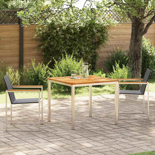 vidaXL Garden Dining Set 3 pcs Solid Teak Wood and Stainless Steel