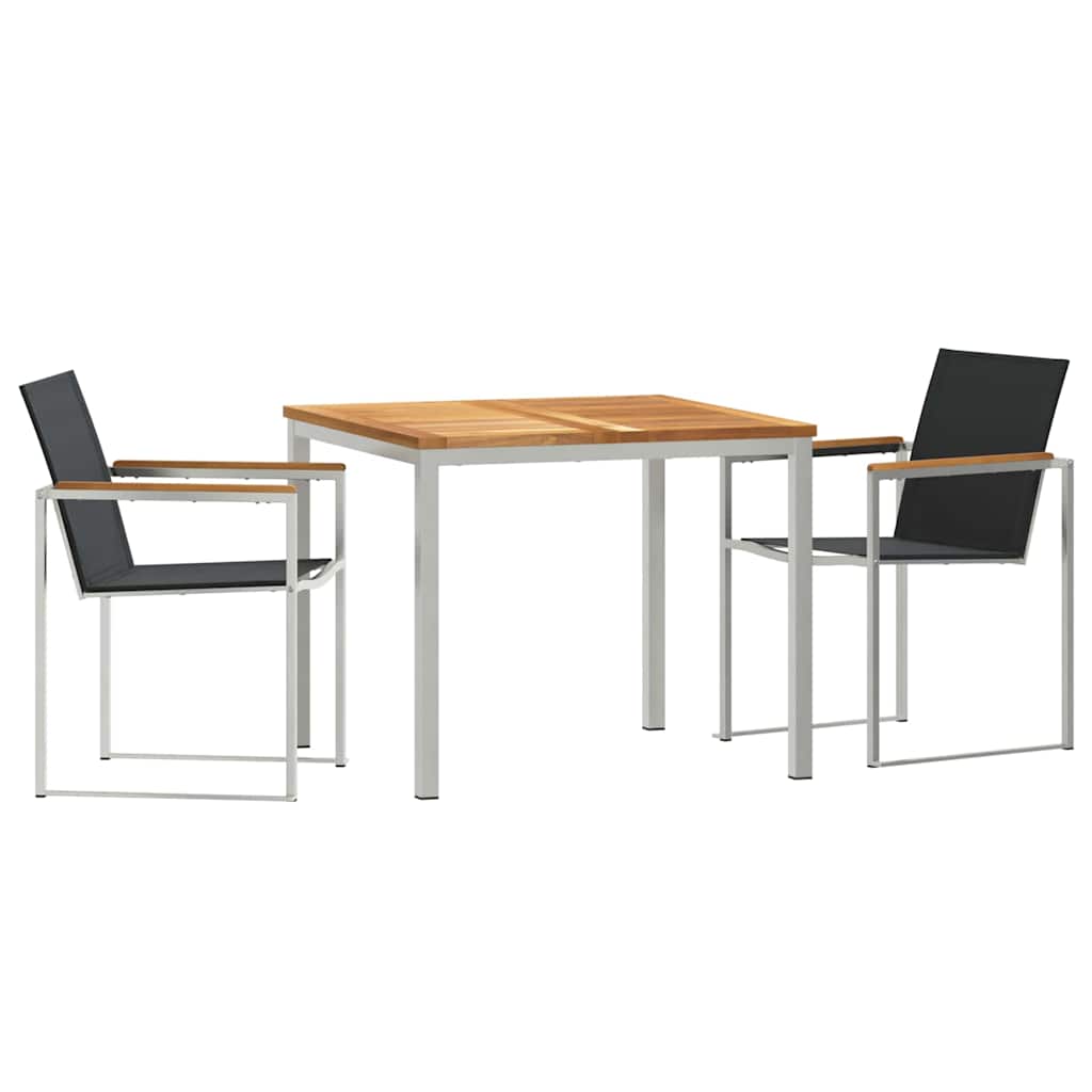 vidaXL Garden Dining Set 3 pcs Solid Teak Wood and Stainless Steel