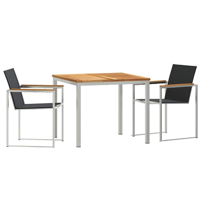 vidaXL Garden Dining Set 3 pcs Solid Teak Wood and Stainless Steel