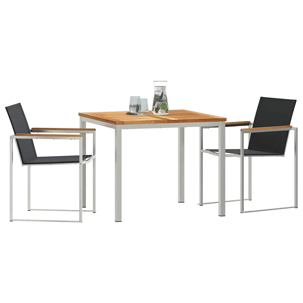 vidaXL Garden Dining Set 3 pcs Solid Teak Wood and Stainless Steel