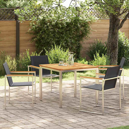 vidaXL Garden Dining Set 5 pcs Solid Teak Wood and Stainless Steel
