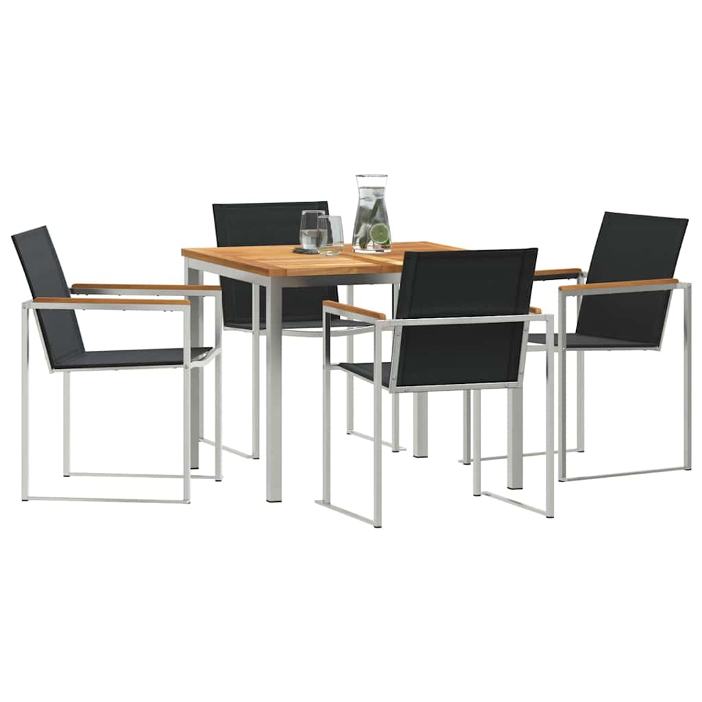 vidaXL Garden Dining Set 5 pcs Solid Teak Wood and Stainless Steel
