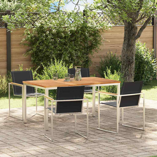 vidaXL Garden Dining Set 5 pcs Solid Teak Wood and Stainless Steel