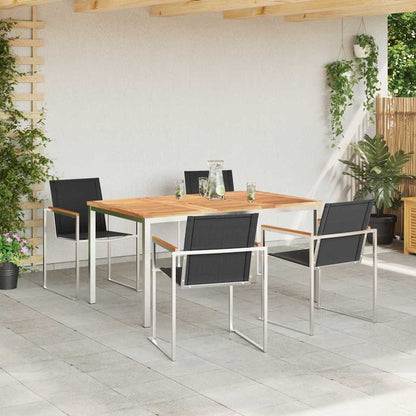 vidaXL Garden Dining Set 5 pcs Solid Teak Wood and Stainless Steel