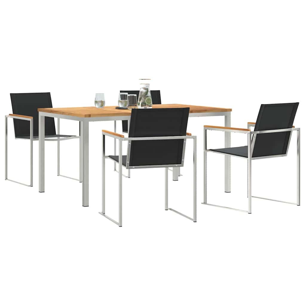 vidaXL Garden Dining Set 5 pcs Solid Teak Wood and Stainless Steel